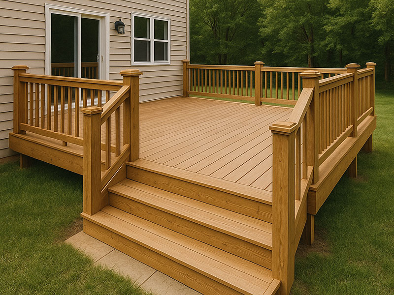 Custom cedar deck with modern railing built in Denver